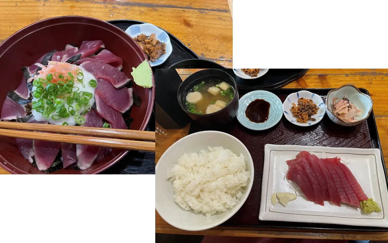カツオのたたき丼とカツオのさしみ定食