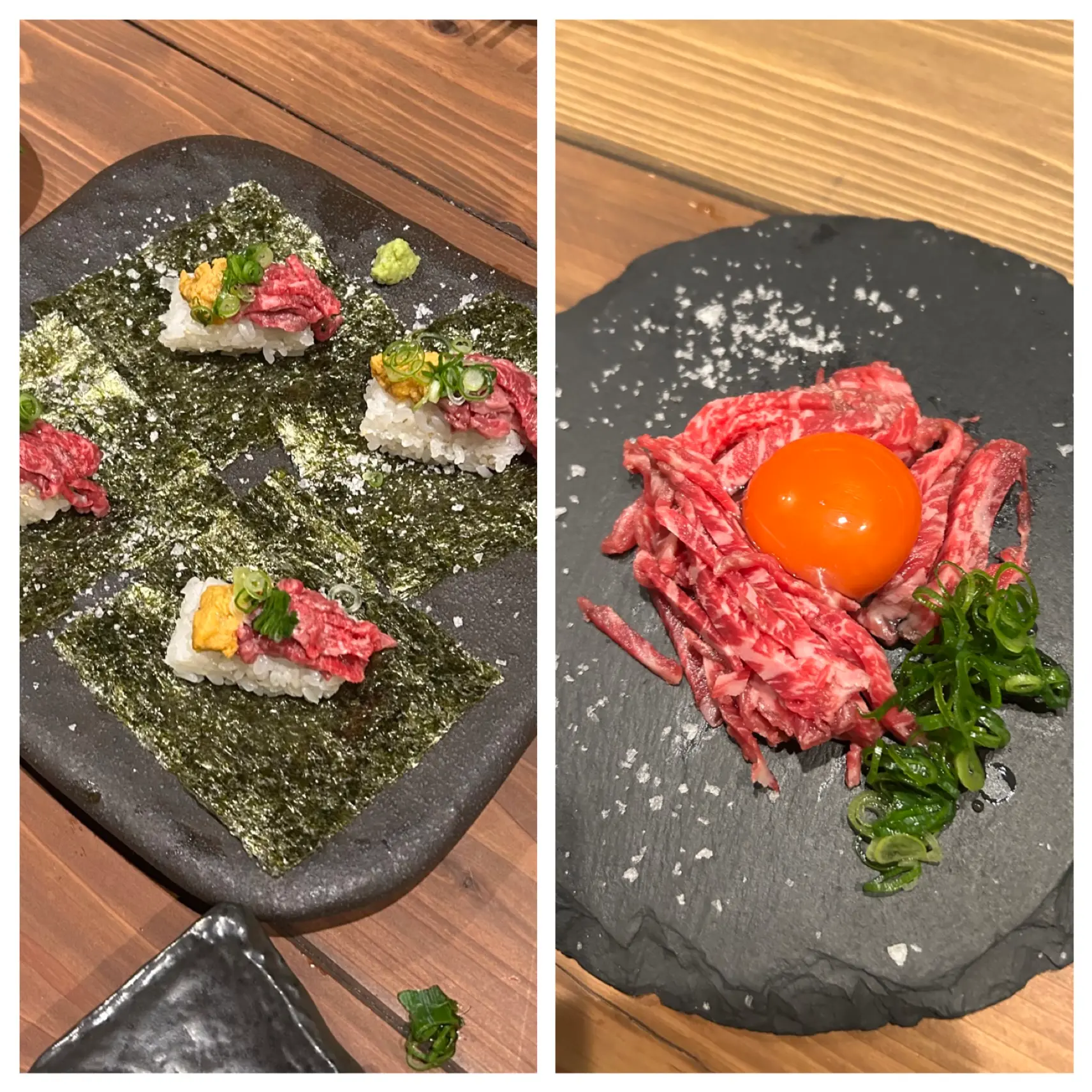 「肉軍艦」と「ユッケ」